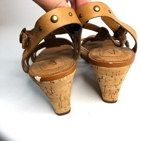 Clarks Strappy T Strap Open Toe Cork Wedges - Picture 7 of 7